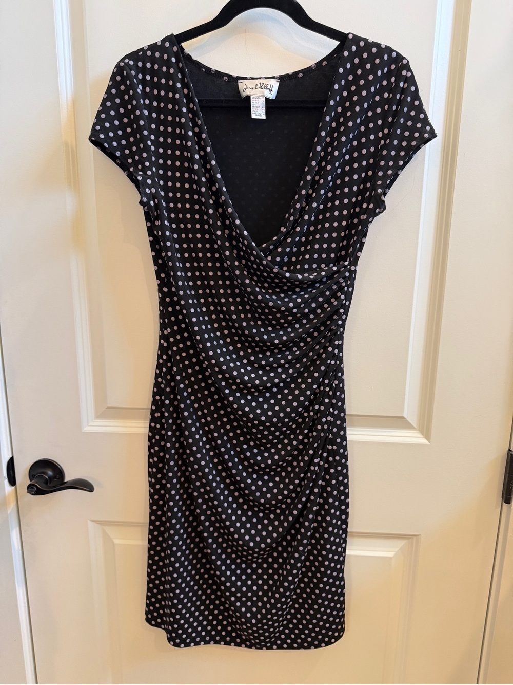 Joseph Ribkoff Black Dress with Gray Polka Dots